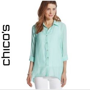 100% Cotton Chico’s Mint Green Button Shirt Blouse